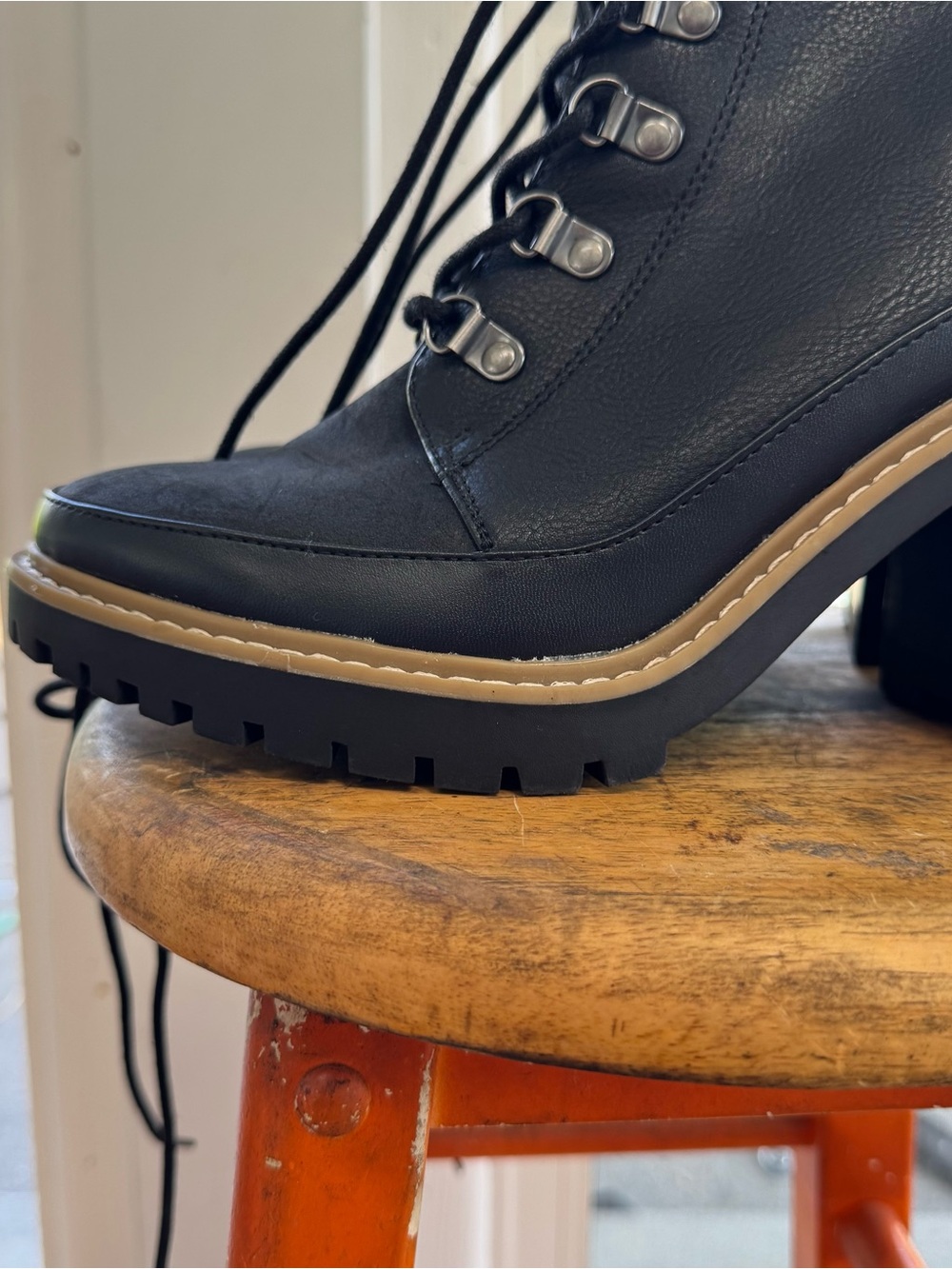 Women's 10 Black Combat Boots Lace Up Chunky Block Heel Lug Sole Moto Ankle NWT - Picture 8 of 16